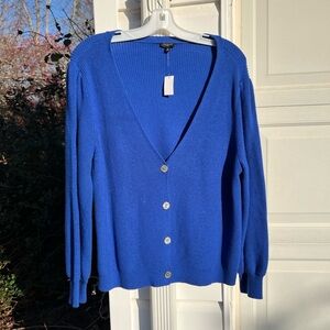 NWT Talbots Pretty Royal Blue V-Neck Cardigan With Fun Long Sleeves